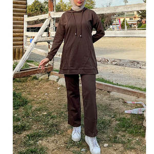 Ensemble haut et pantalon de sport modeste 2026 pour femme, manches longues, avec ceinture, léger, séchage rapide, en coton respirant, toutes saisons, vente en gros - Product Image 2