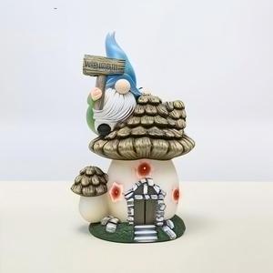 Encantadora Estatua <span class=keywords><strong>de</strong></span> Gnomo en una Casa <span class=keywords><strong>de</strong></span> Champiñones - Adorno Pintado a Mano - Product Image 1