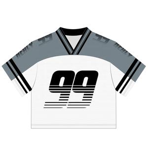 カスタムメイドのアメリカンフットボールジャージユニフォーム、ボックスシルエットのクロップド丈、ヴィンテージ風グラフィック、ポリエステル製スポーツフットボールシャツ、メッシュトップ - Product Image 3