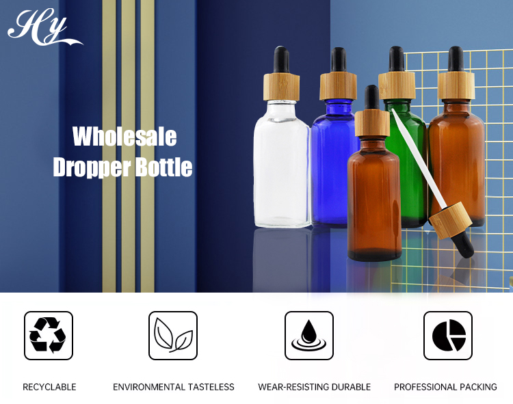 Empty Hot Stamping 50ml Amber Dropper Bottles With Wooden Head