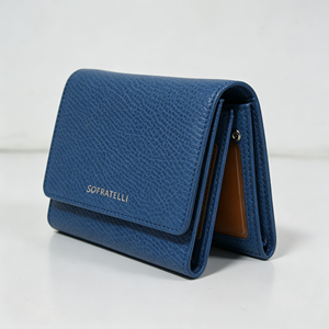 <b>Womens</b> Compact Blue Grain Leather <b>Wallet</b> Snap Button Closure <b>Card</b> Holder Mini Purse - Product Image 2