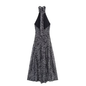 GX9227 ropa de <span class=keywords><strong>moda</strong></span> mujer Boutique Wave Point impreso espalda descubierta vestido largo sin mangas Halter elegante noche Maxi vestidos - Product Image 4