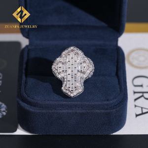 USA Warehouse <b>Cross</b> <b>Ring</b> Baguette Moissanite <b>Ring</b> VVS Iced Out Men Diamond <b>Ring</b> Ready to Ship Jewelry - Product Image 3
