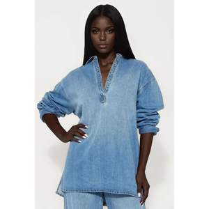 Conjunto de Mezclilla Personalizado para Mujer 2026, Top de Manga Larga, Jeans de Pierna Ancha, Conjunto de 2 Piezas, Estilo Y2K, Diseño Cruzado con Cinturón - Product Image 4