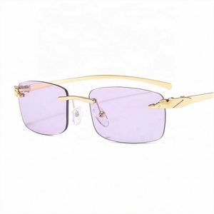Gafas de Sol de Moda de Lujo al por Mayor 2021, Gafas de Sol Pequeñas sin Marco con Protección UV400 y Montura Metálica para Mujer - Product Image 4