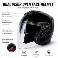 Casque de moto léger à face ouverte, casque de moto pour cruiser, cyclomoteur, scooter, casque demi-face pour adultes