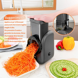 多機能回転式チーズグレーター、大口径シュート、自動野菜チョッパー・スライサー、6種類の刃付き - Product Image 3