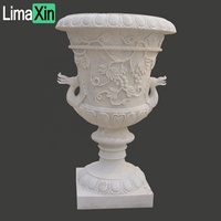 Planteur en marbre sculpté à la main, motif de pierre blanche, jardinière décorative de jardin, livraison directe d'usine