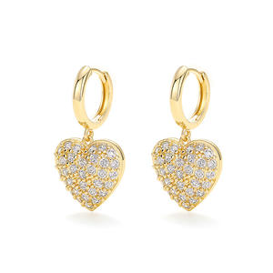 Orecchini a Cuore con Diamanti, Placcati in Oro 18K, Diamanti Naturali, Stile Romantico, Gioielli da Donna per Uso Quotidiano - Product Image 1