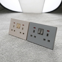 BENDI 13A 220V 2 prises avec interrupteur néon IP22 en verre trempé, commande de lumière murale haute puissance, type 86, panneau ultra-fin décoratif