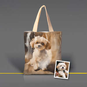 Tas Tote potret hewan peliharaan cat air kustom dengan dekorasi dinding 3D uniseks gaya kasual gambar hewan penutupan terbuka lapisan poliester - Product Image 5