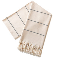 FF6166 White Summer Travel Cotton Turkish Beach Towel with Tassel Custom Sand Free Striped Beach Towel