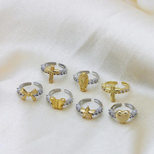 Vendita calda elegante a due colori vergine Maria amore cuore pentagonale stella farfalla croce fiocco aperto zircone anello promessa per le donne - Product Image 2