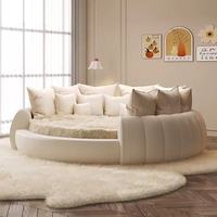 Lit double de luxe moderne et minimaliste avec rangement, rembourrage en mousse, style crème, pour chambre principale, hôtel, maison d'hôtes, gîte