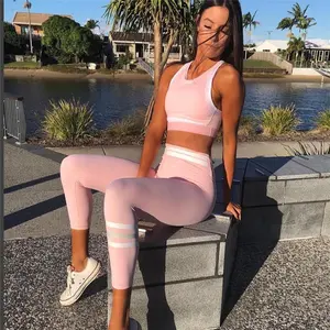 Athleisure Rosa deporte mallas de fitness para mujer pantalones de Yoga deportes conjuntos