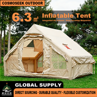 Tente gonflable de 6,3 mètres carrés pour le camping en plein air toute saison ; Fabriquée en tissu de coton ; résistante au vent, au soleil et à la pluie