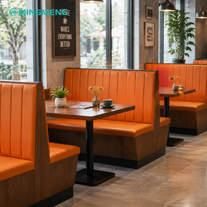 Modern Orange Vertical Channel Tufted <b>Restaurant</b> Booth Seating with Marble Table Commercial Dining Furniture <b>Set</b> - Product Image 5
