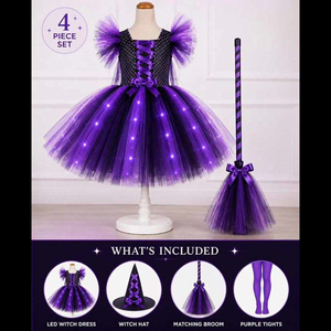 Disfraz de <span class=keywords><strong>Bruja</strong></span> para Niña, Vestido de Carnaval, Disfraz de <span class=keywords><strong>Bruja</strong></span> de Halloween con Sombrero y Escoba - Product Image 2