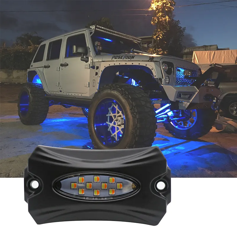 ไฟหินกันน้ำ RGB 4 6 8 12พ็อด,อุปกรณ์เสริมสำหรับ Jeep Wrangler Jk ไฟใต้ท้องรถ Rgb LED IP68