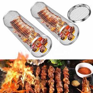 <span class=keywords><strong>Cage</strong></span> de barbecue de taille magnétique en métal de cuisine cylindre en acier inoxydable <span class=keywords><strong>Cage</strong></span> de barbecue ronde à mailles fumées tambour à rouler - Product Image 2