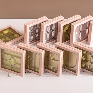 粉色方形透明盖化妆工具眼影调色板腮红粉蛋糕空塑料盒