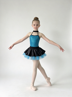 Robe de tutu de ballet à sequins pour filles, col halter, jupe en tulle bleu sur satin noir, costume de danse pour compétition