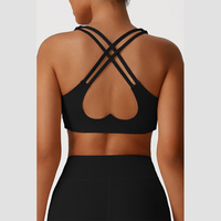 Soutien-gorge de sport et de yoga sans couture en forme de U pour femme avec logo frontal - Côtelé, séchage rapide, maintien élevé, vêtement de fitness