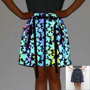 Elegante hip-hop club nocturno fiesta seta impreso tejido sexy alta visión arcoíris falda reflectante Delgado Hip-Abrazando vestido deslizante - Product Image 5