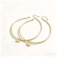 Kalung Choker Minimalis Rantai Bambu Lapis Emas 18K PVD Stainless Steel Grosir dengan Liontin Zirkon untuk Wanita