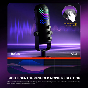 Nouveau microphone USB sans fil RGB pour jeux SU1T, microphone à condensateur 24 bits/44 kHz, 7 couleurs de lumière, boutons de <span class=keywords><strong>volume</strong></span>/moniteur/écho, réduction du bruit - Product Image 6