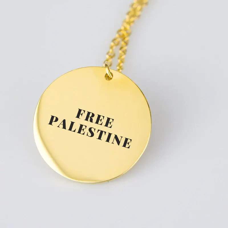 316l Aço Inoxidável Pvd 18k Banhado A Ouro Personalizado 22mm Palestina Espiritual Colar Colar De Disco Islâmico Mulheres Homens