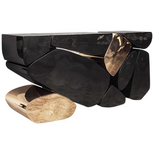 Table <span class=keywords><strong>console</strong></span> moderne italienne en <span class=keywords><strong>acier</strong></span> inoxydable poli motif <span class=keywords><strong>bois</strong></span> pour salle à manger salon hôtel contemporain pour appartement - Product Image 4