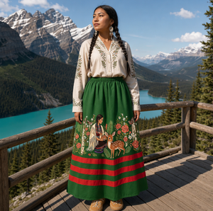 Falda Larga Maxi Vintage para Mujer con Estampado Floral de Ciervos y Cintas Indígenas, Estilo Boho, Moda Natural, Venta al por Mayor, Falda Retro Verde <span class=keywords><strong>Canadiense</strong></span> - Product Image 3