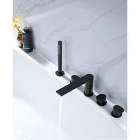 Robinet de baignoire romain noir mat à 5 trous, montage sur pont, avec bec arqué bas, triple cylindre, bouton bas, manette fine, vente en gros