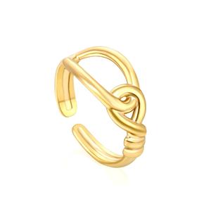 Anillos de Acero Inoxidable Populares, Joyería Nueva, Anillos Ajustables con Baño de Oro de 18K, Diseño Hueco con Líneas Cruzadas y Forma de Cuerda para Mujer - Product Image 1