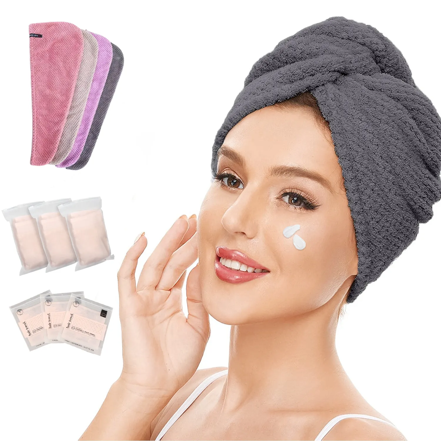 Vente en gros Séchage rapide Léger Doux Enveloppé Absorbant Microfibre Cheveux Serviettes Wrap