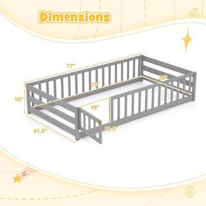 Cama Montessori con barandillas de seguridad de longitud completa, puerta y pestillo, cama Montessori de madera para niños, niñas y niños pequeños - Product Image 4