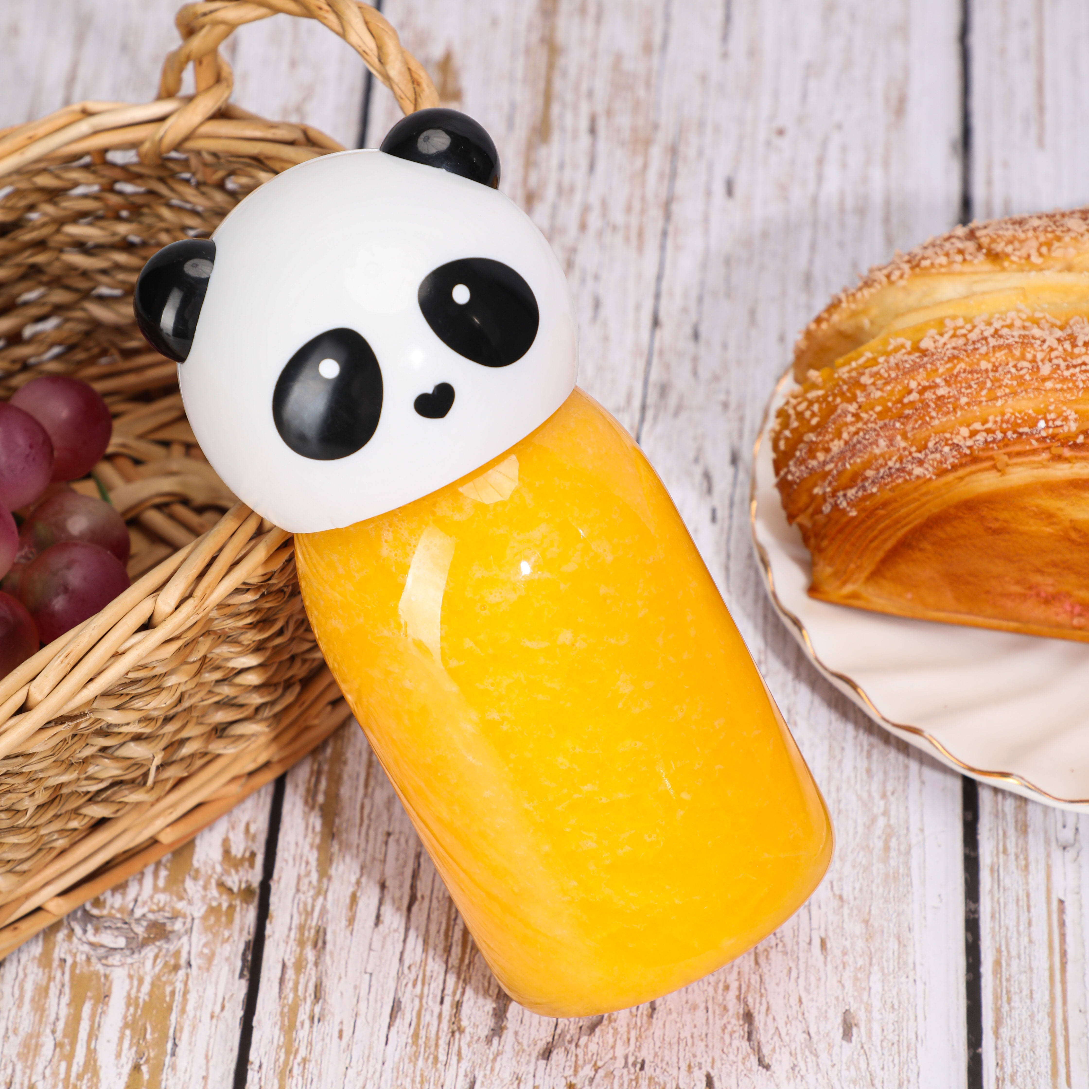 Cute Panda Animal Shaped Juice Beverage Milk Tea Smoothie Cup Bubble Boba Tea Plastic Bottles with Lid
