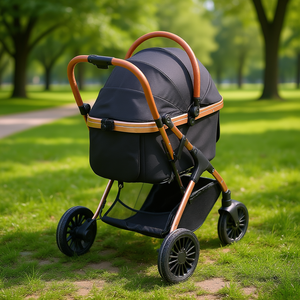 Carrito para Mascotas Grande de 4 Ruedas con Frenos, Capacidad de 66 Libras, Diseño Desmontable, Estilo Clásico en Tela para Viajes al Aire Libre - Product Image 2