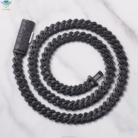 Collier Hip Hop pour Hommes en Argent S925 avec Diamants Noirs VVS 2 rangées 10mm 12mm Chaîne Cubaine en Moissanite Noire pour Bijoux de Mode