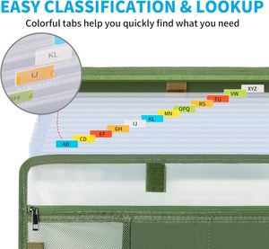 Da màu xanh lá cây-túi không thấm nước Chống Trộm accordion tập tin tổ chức khóa chống cháy mở rộng tập tin thư mục Tab xách tay - Product Image 4