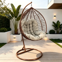 Fauteuil suspendu en rotin PE avec support métallique, chaise balançoire œuf pour jardin et terrasse, une place, en osier