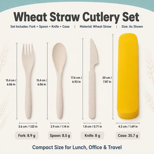 Eco-friendly Wheat Straw Cutlery <b>Set</b> Portable Travel Flatware 3pcs Spoon Fork with Case for Kids School Camping Reusable Utensil - Product Image 6