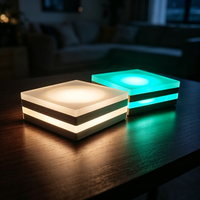 Lampu Meja LED Kayu Persegi Lampu LED Nirkabel Kontrol Sentuh Lampu Malam 3D Putih Hangat & RGB 7 Warna untuk Dekorasi Rumah Anak
