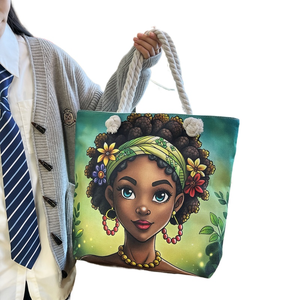 Sacs fourre-tout en toile personnalisés pour femmes Black Beauty, sacs de shopping en corde, sacs à main pour étudiantes, sacs à main de dessin animé grande capacité - Product Image 1