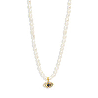 Collier Pendentif Œil de Diable en Argent Sterling S925 Plaqué Or avec Zircon et Perle Noire, Qualité AAAAA, Tendance, Sans Nickel, Sans Plomb, pour Femme