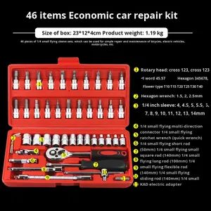 طقم أدوات إصلاح السيارات والدراجات النارية مكون من 46 قطعة من الفولاذ الكربوني للاستخدام المنزلي مع مفتاح ربط ومجموعة صندوق أدوات - Product Image 2
