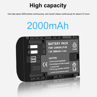 Gergedan güç 2000mAh LP-E6 LP E6 LP-E6N kamera Canon için pil EOS 6D 7D 5D Mark II III IV 60D 60Da 70D 80D 5DS R XC10 kamera
