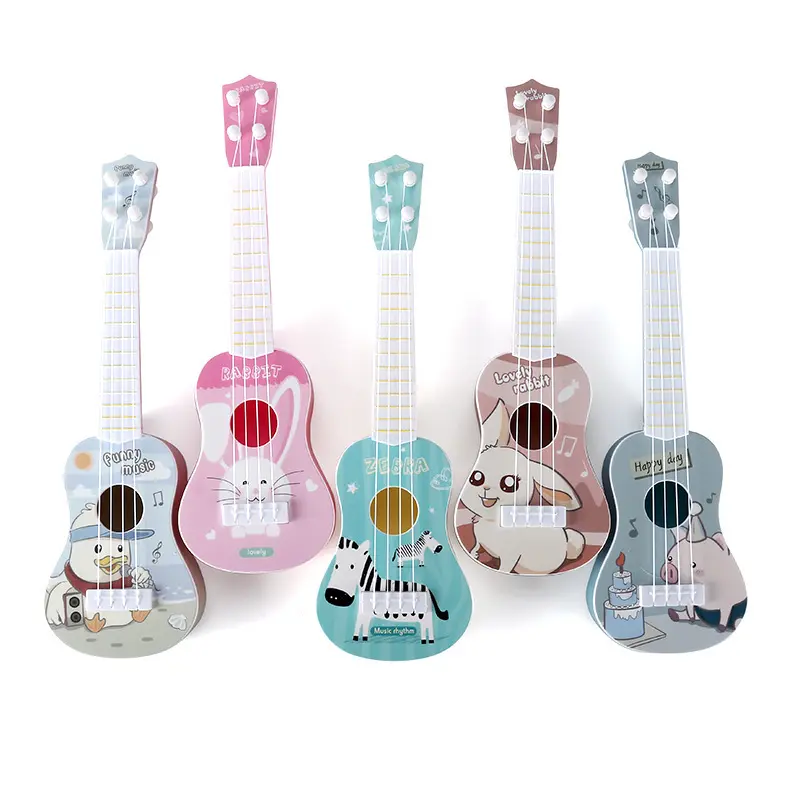TS bambini strumento musicale educativo a buon mercato bambino 4 corde chitarra cartone animato animale Mini plastica ukulele giocattolo