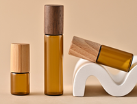 Flacons Roll-on en Verre Vides Portables de 3ml, 5ml, 10ml, Ambrés ou Transparents, avec Bouchon en Bois et Bille Métallique pour Parfum et Huiles Essentielles